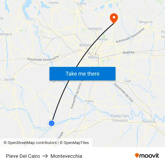 Pieve Del Cairo to Montevecchia map