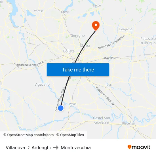 Villanova d'Ardenghi to Montevecchia map