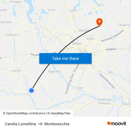 Candia Lomellina to Montevecchia map