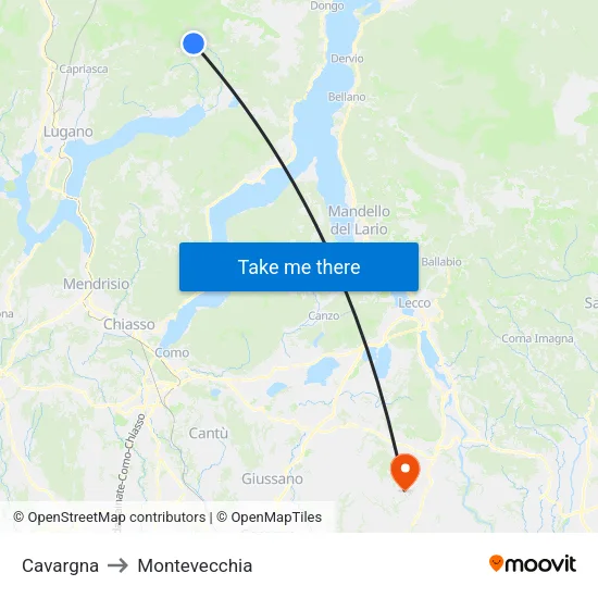 Cavargna to Montevecchia map