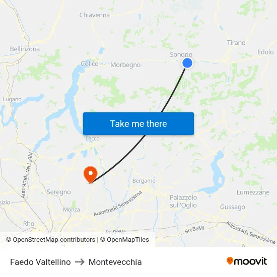 Faedo Valtellino to Montevecchia map
