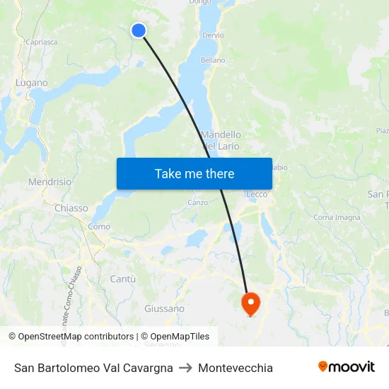 San Bartolomeo Val Cavargna to Montevecchia map