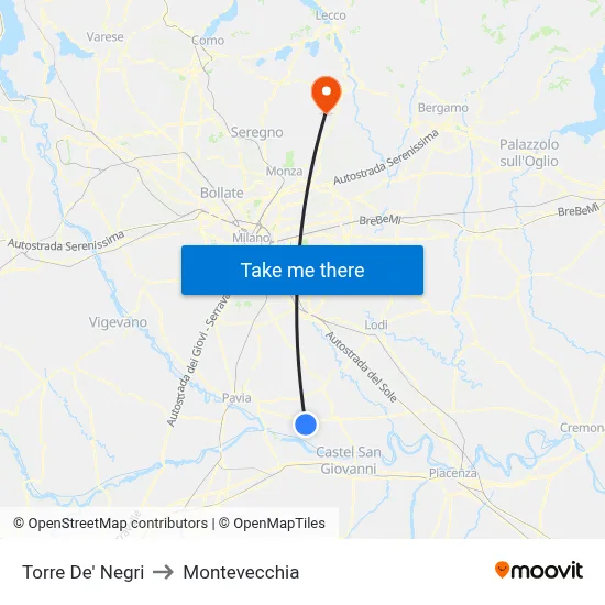 Torre De' Negri to Montevecchia map