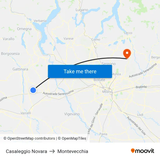 Casaleggio Novara to Montevecchia map