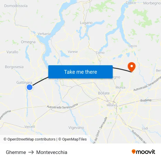 Ghemme to Montevecchia map