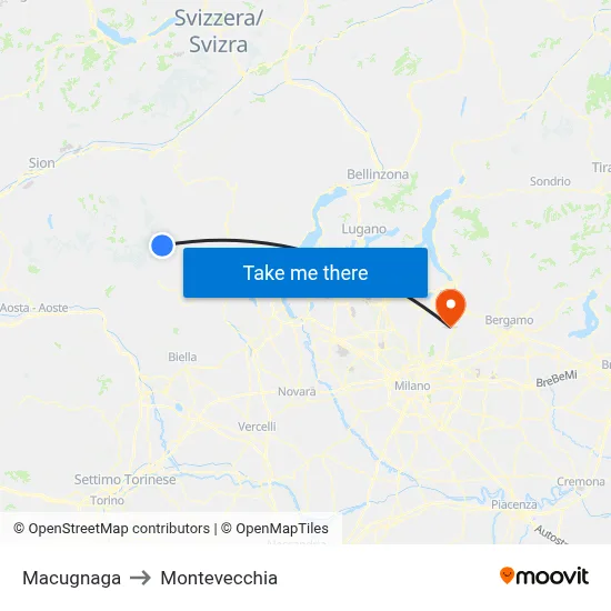 Macugnaga to Montevecchia map