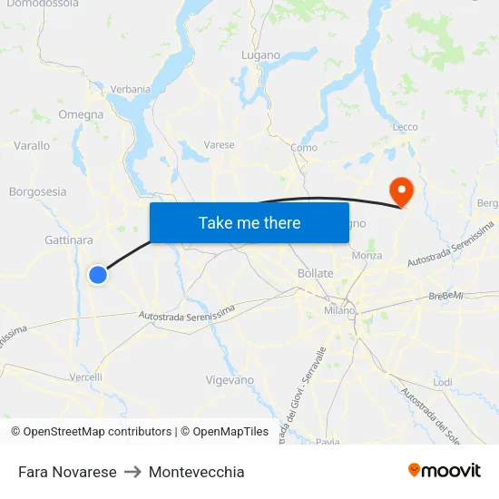 Fara Novarese to Montevecchia map