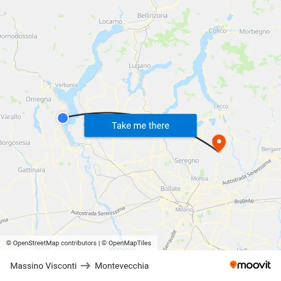 Massino Visconti to Montevecchia map