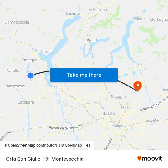 Orta San Giulio to Montevecchia map