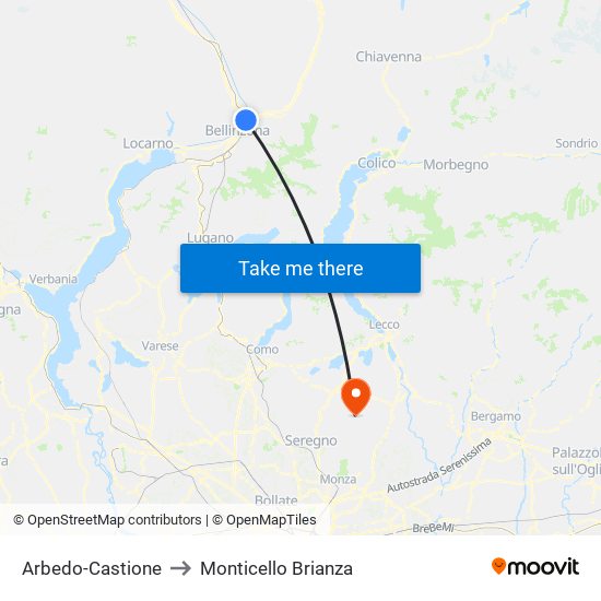Arbedo-Castione to Monticello Brianza map