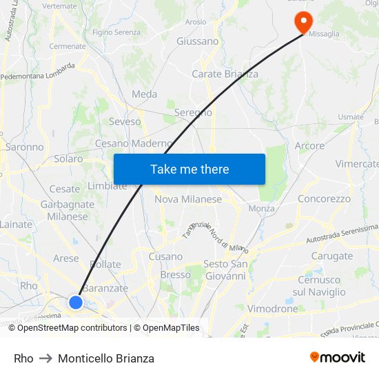 Rho to Monticello Brianza map