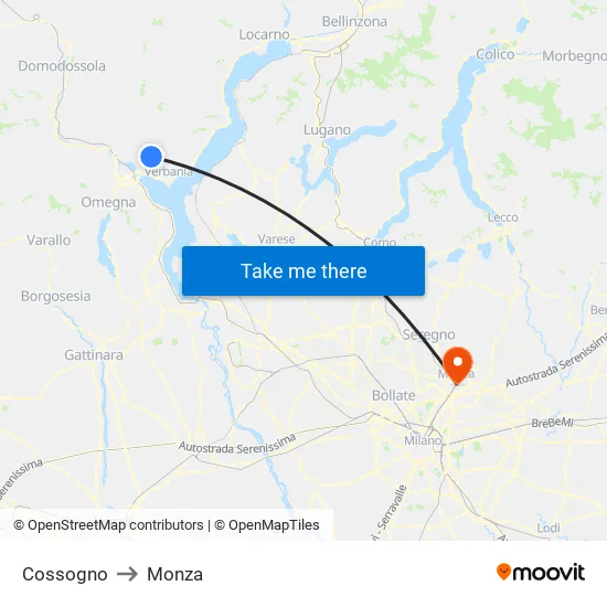 Cossogno to Monza map