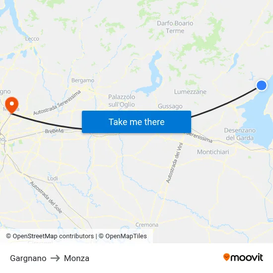 Gargnano to Monza map