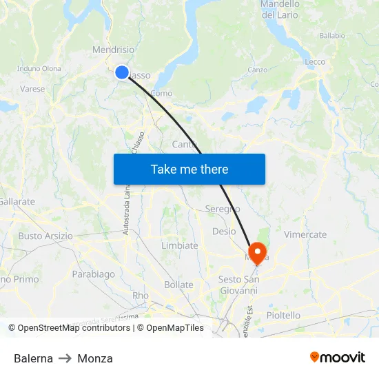 Balerna to Monza map