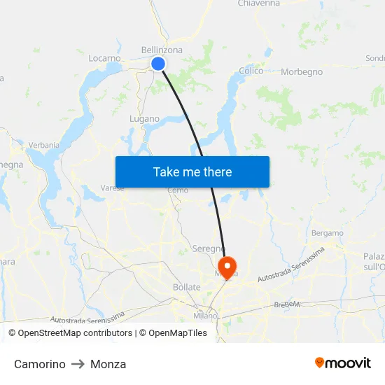 Camorino to Monza map