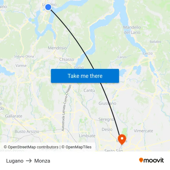 Lugano to Monza map