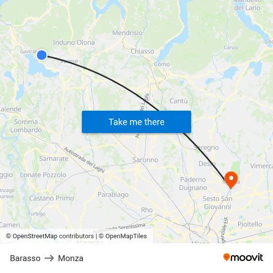 Barasso to Monza map