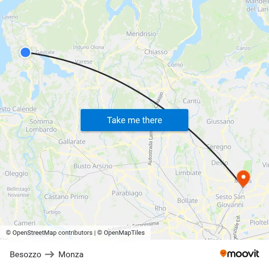 Besozzo to Monza map