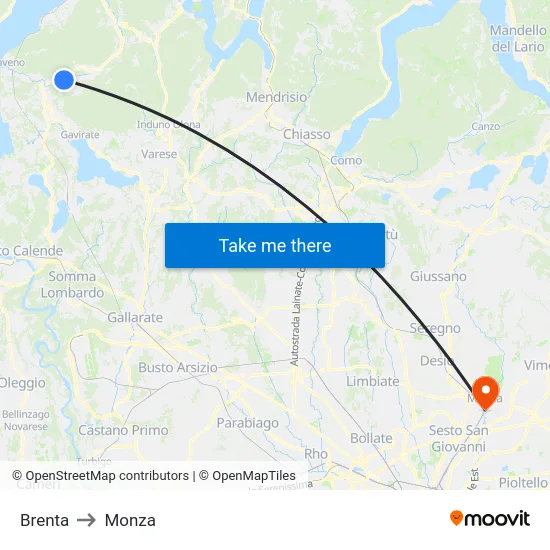 Brenta to Monza map