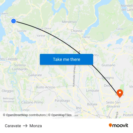 Caravate to Monza map