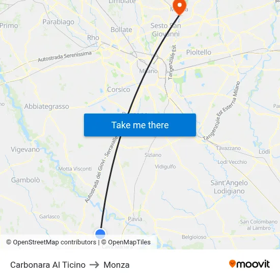 Carbonara Al Ticino to Monza map