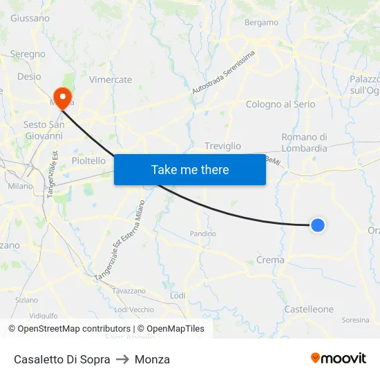 Casaletto di Sopra to Monza map