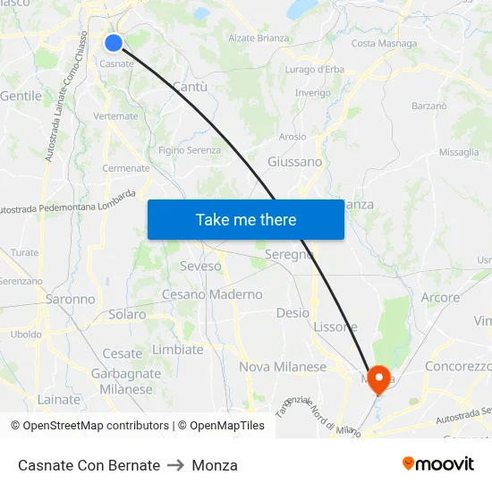 Casnate Con Bernate to Monza map