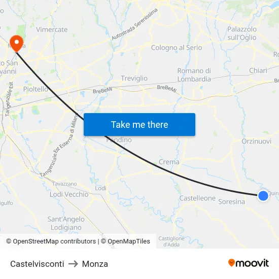 Castelvisconti to Monza map