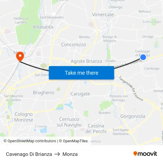 Cavenago Di Brianza to Monza map