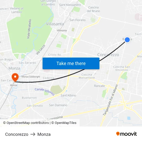 Concorezzo to Monza map