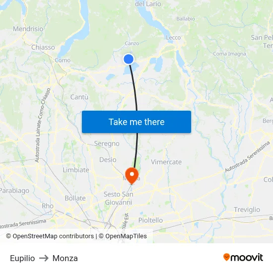 Eupilio to Monza map