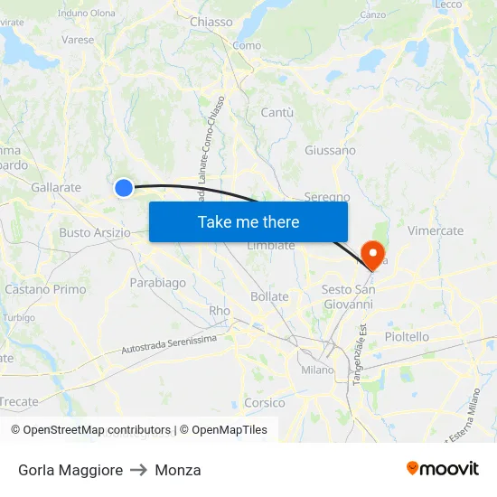 Gorla Maggiore to Monza map