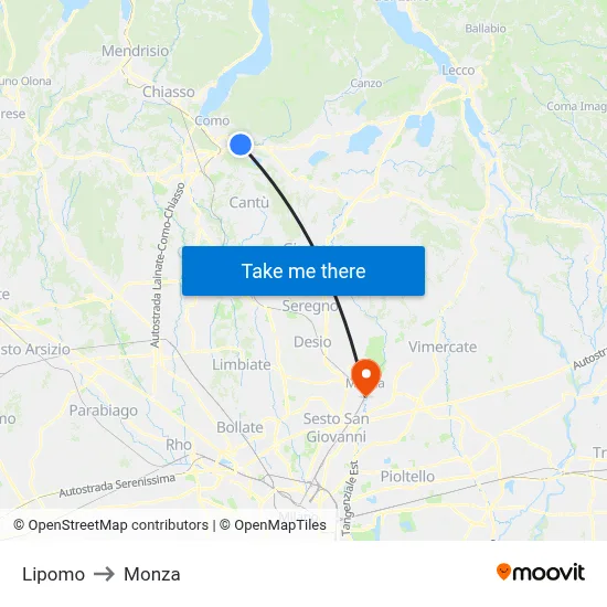 Lipomo to Monza map
