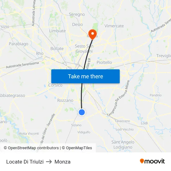 Locate di Triulzi to Monza map