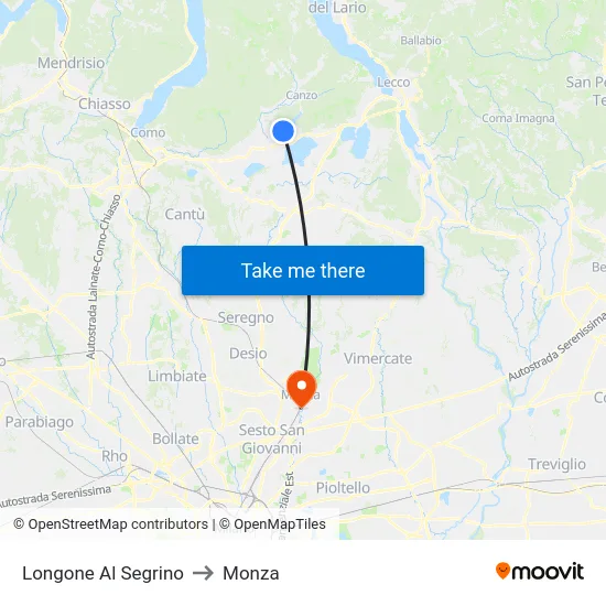 Longone Al Segrino to Monza map
