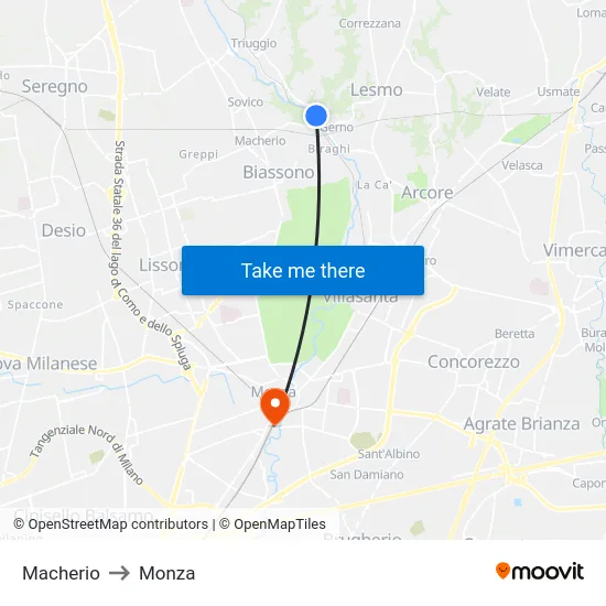 Macherio to Monza map