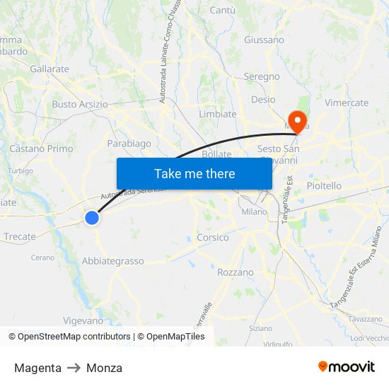 Magenta to Monza map
