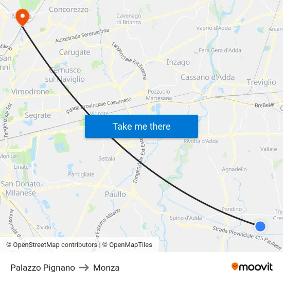 Palazzo Pignano to Monza map