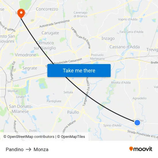 Pandino to Monza map