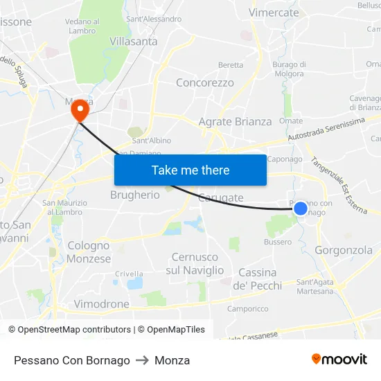 Pessano Con Bornago to Monza map