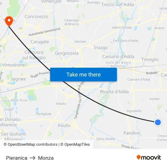 Pieranica to Monza map