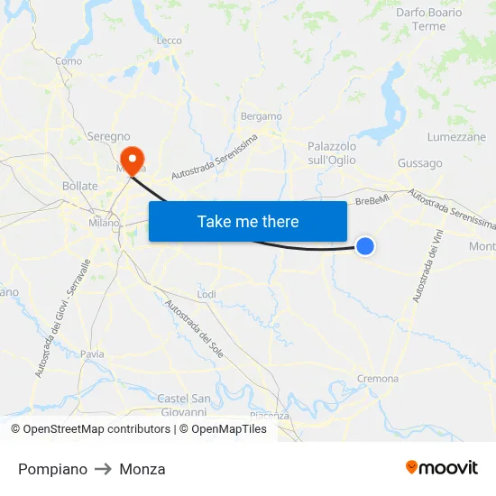 Pompiano to Monza map