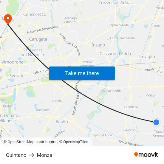 Quintano to Monza map
