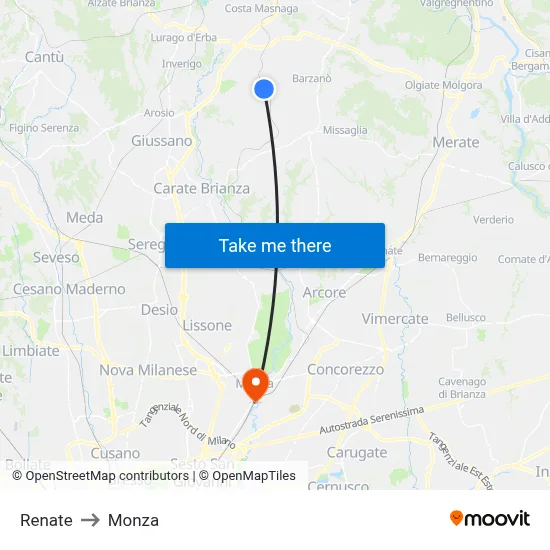 Renate to Monza map