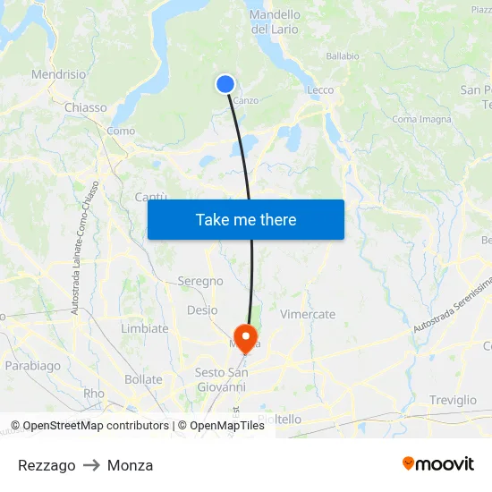Rezzago to Monza map