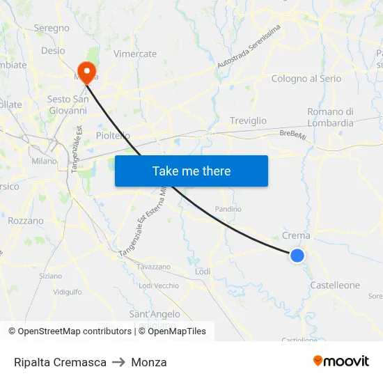 Ripalta Cremasca to Monza map