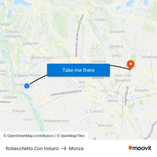 Robecchetto Con Induno to Monza map