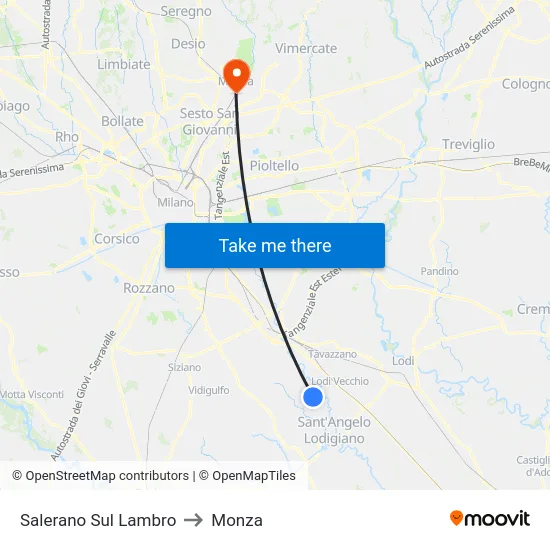 Salerano Sul Lambro to Monza map