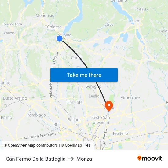 San Fermo Della Battaglia to Monza map