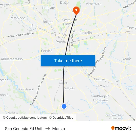 San Genesio Ed Uniti to Monza map